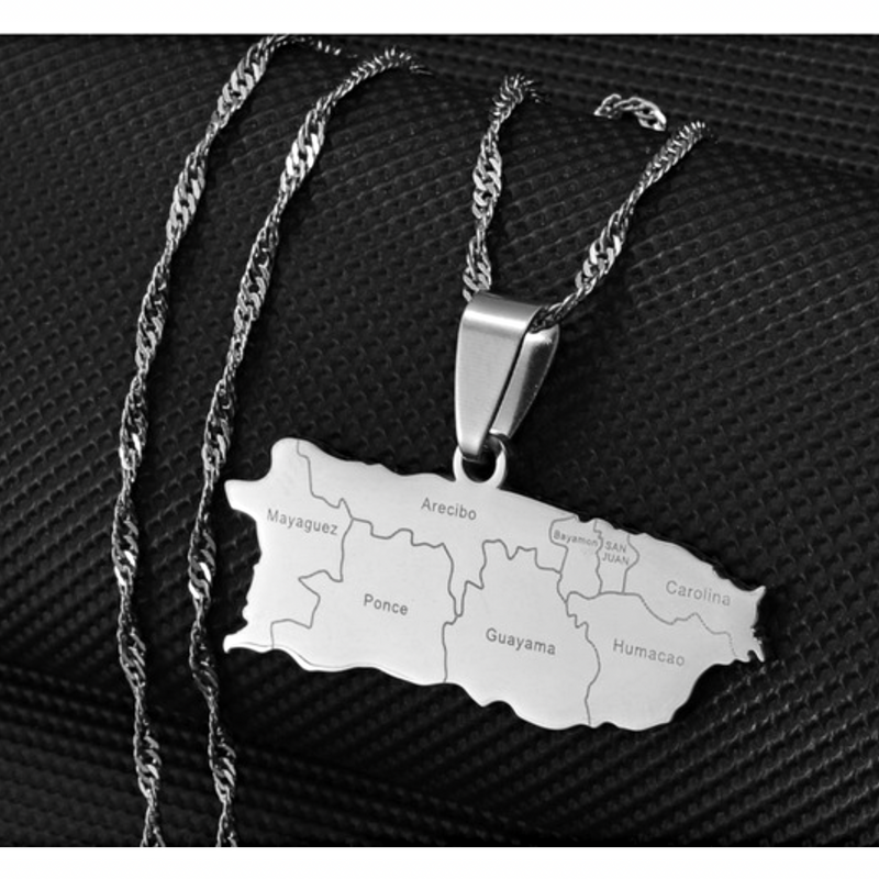Puerto Rico Map with cities Pendant Necklace