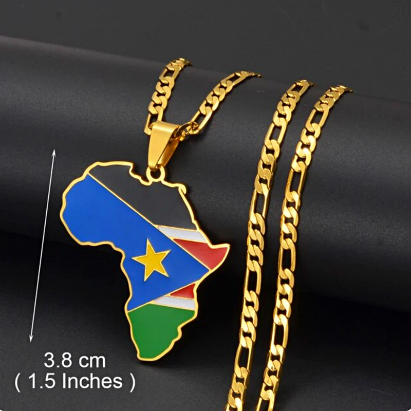 South Sudan Flag Africa Map Necklace