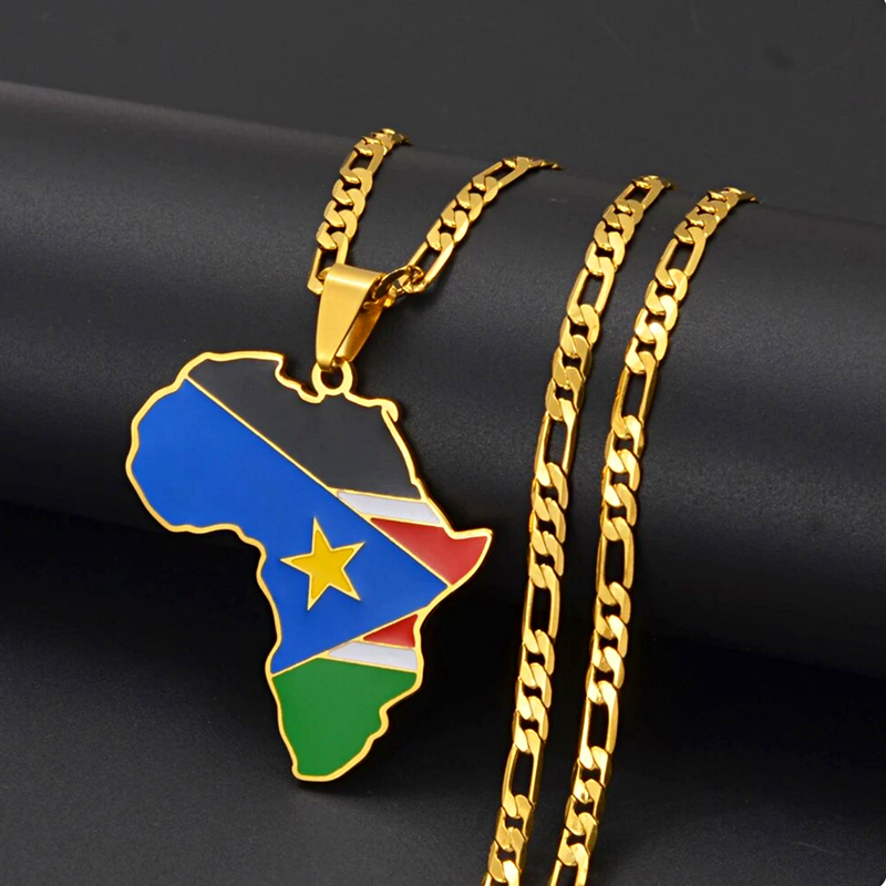 South Sudan Flag Africa Map Necklace