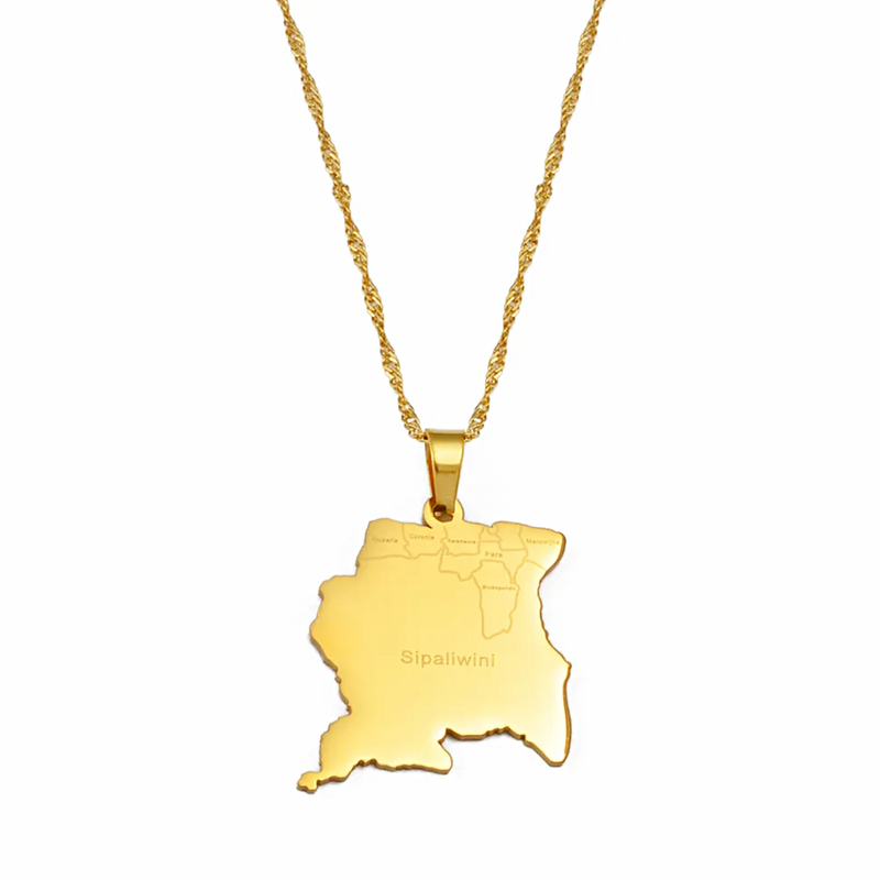 Suriname Map with Cities Pendant Necklace