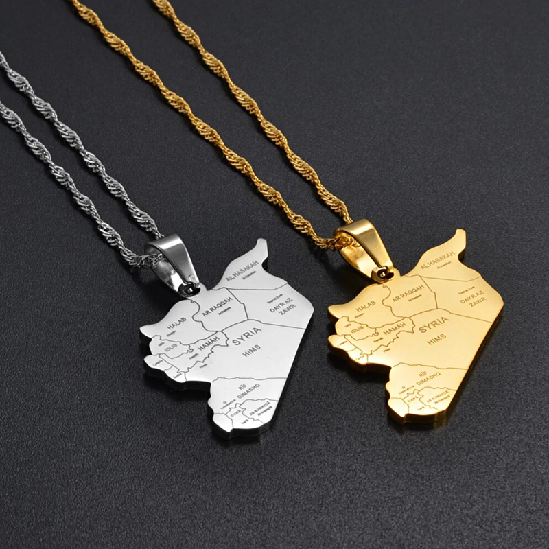 Syria map with cities Pendant Necklace