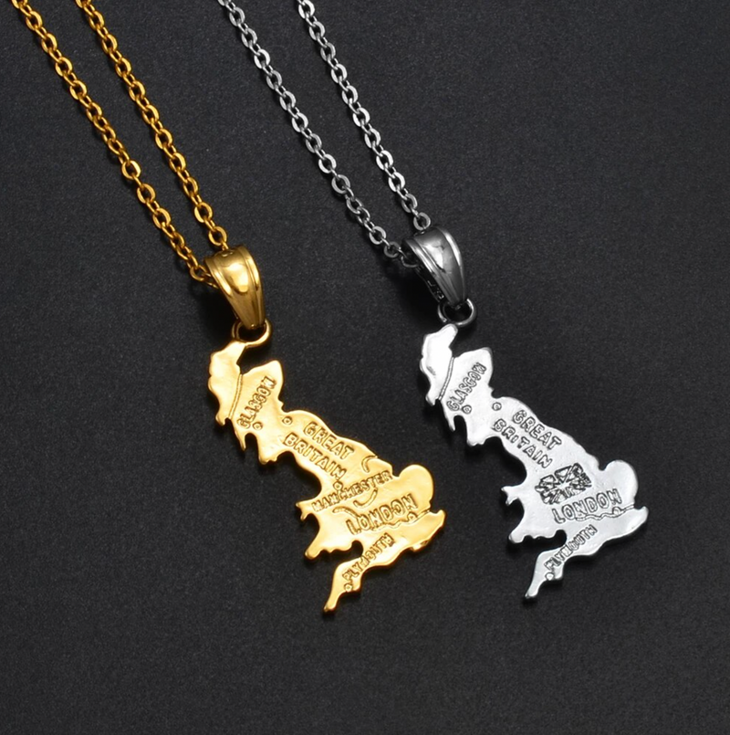 United Kingdom Map with cities Pendant Necklace