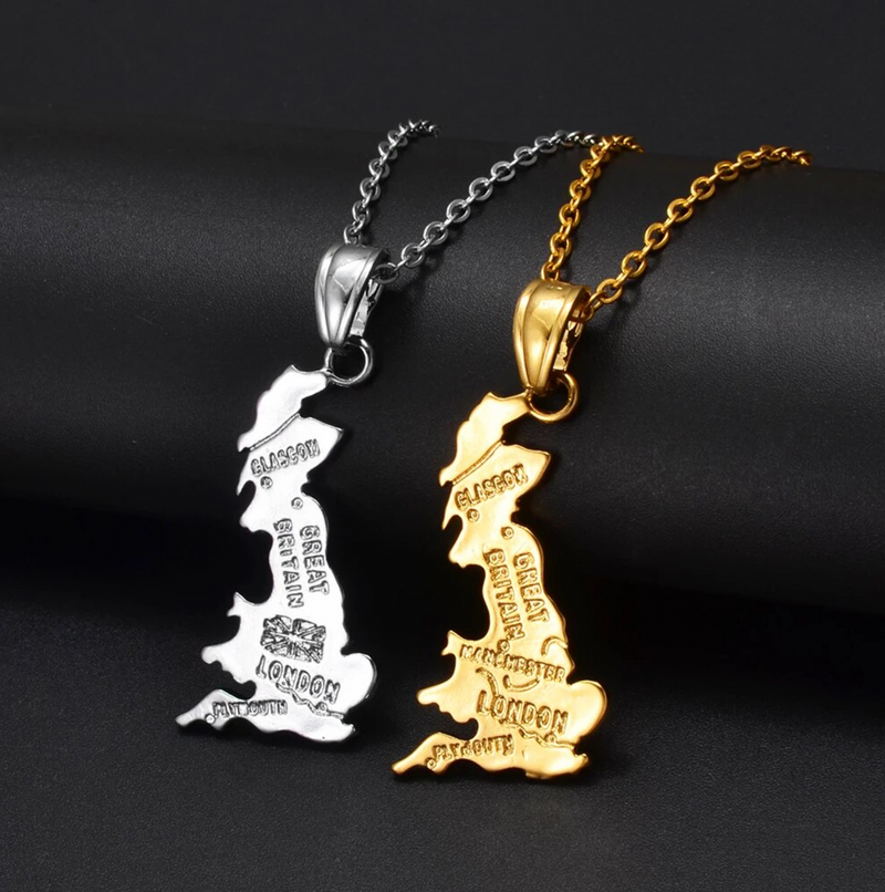 United Kingdom Map with Cities Pendant Necklace