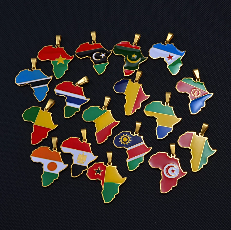 Congo Brazzaville Flag Africa Map Necklace