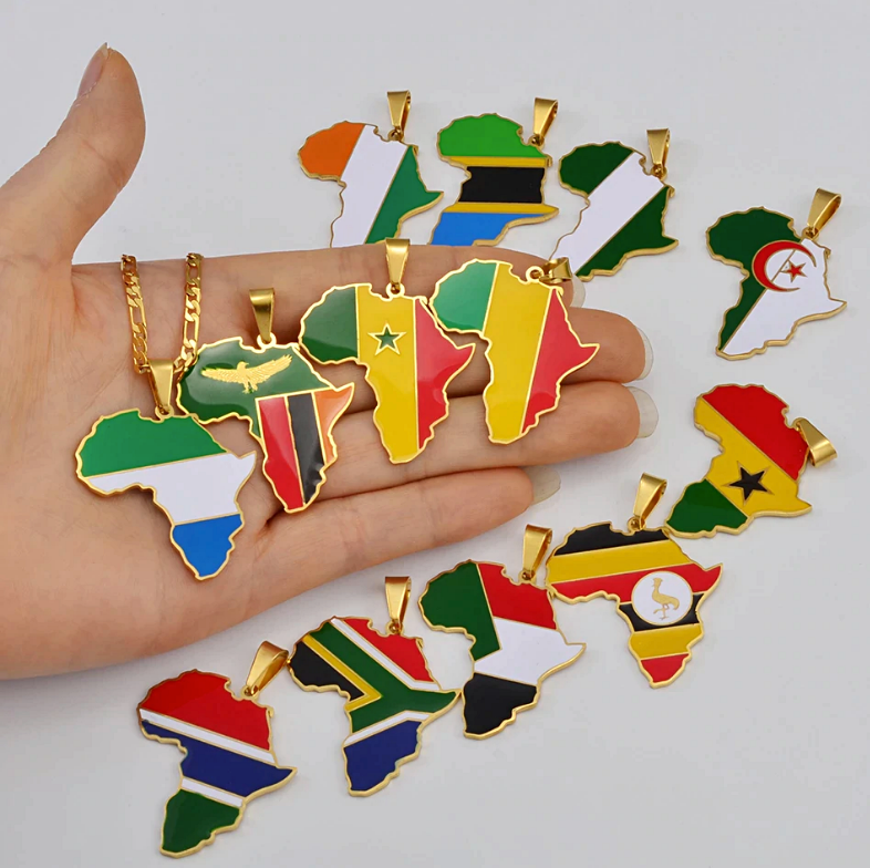 Senegal Flag Africa Map Necklace