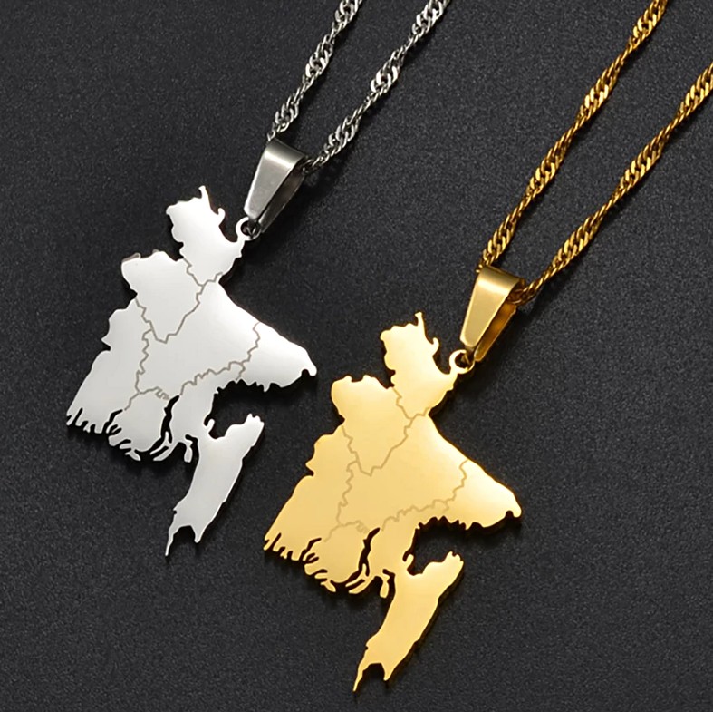 Bangladesh Map with Cities Pendant Necklace