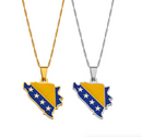 Bosnia and Herzegovina Map With Flag Pendant Necklace