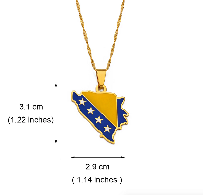 Bosnia and Herzegovina Map With Flag Pendant Necklace
