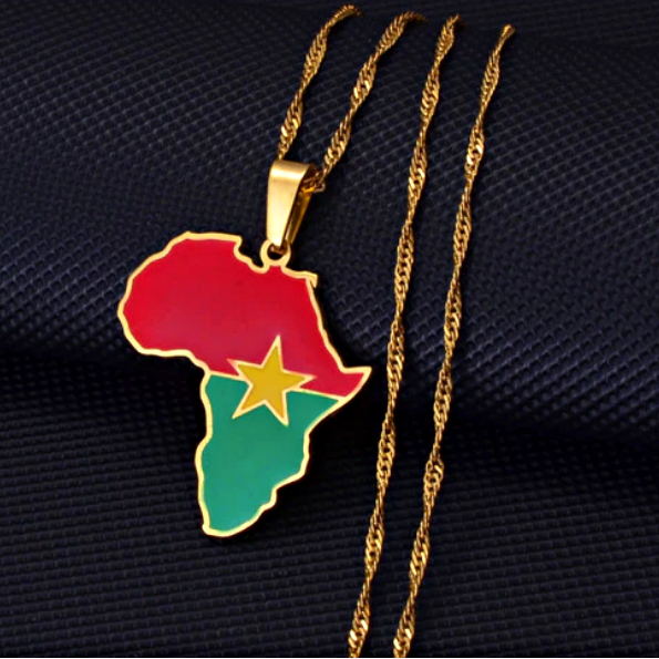 Burkina Faso Flag Africa Map Necklace