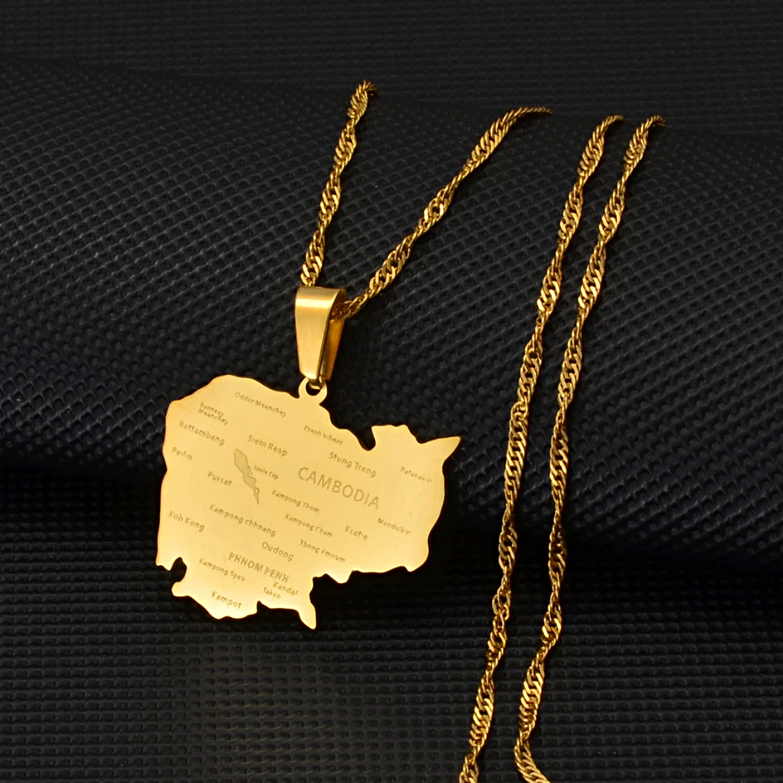Cambodia map with cities Pendant Necklace