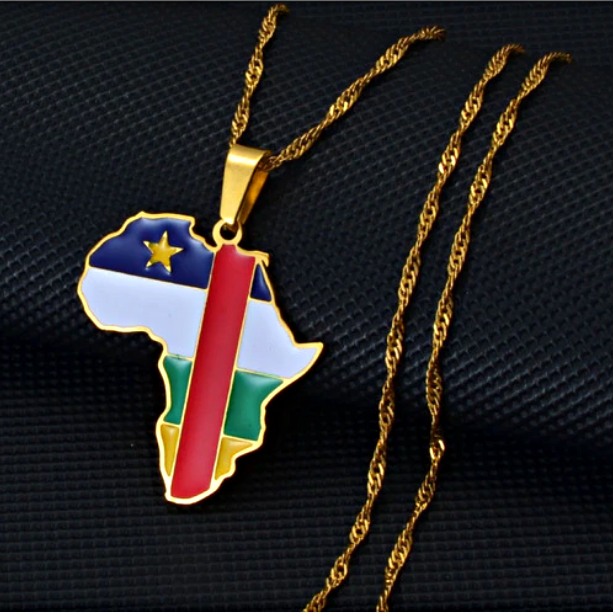 Central Africa Republic flag Africa Map Necklace