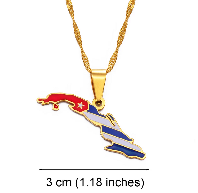 Cuba Map with Flag Pendant Necklace