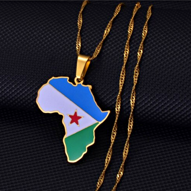 Djibouti flag Africa Map Necklace