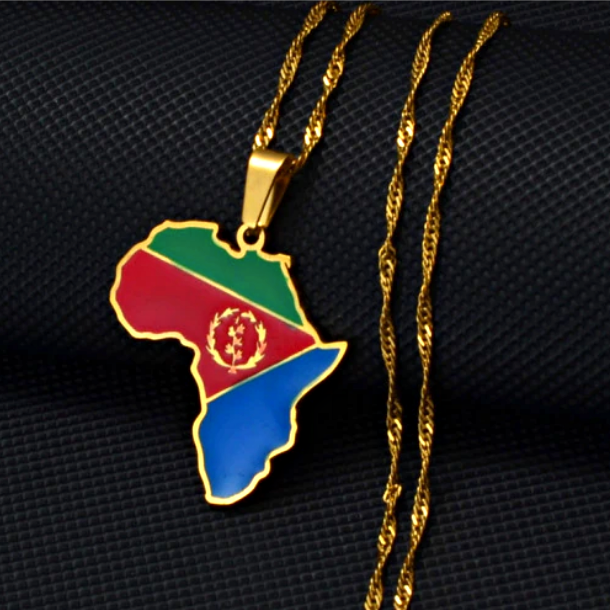 Eritrea Flag Africa Map Necklace