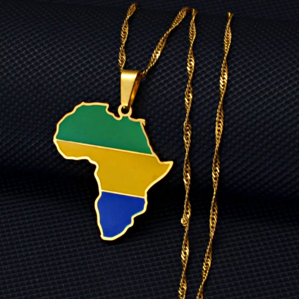 Gabon Flag Africa Map Pendant Necklace