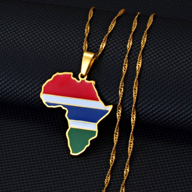 Gambia flag Africa Map Necklace