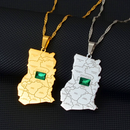 Ghana Map with Green Stone Pendant Necklace