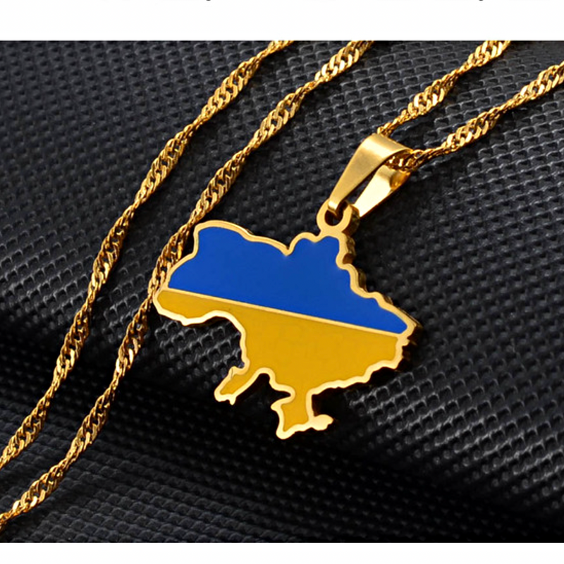 Ukraine map with flag pendant necklace