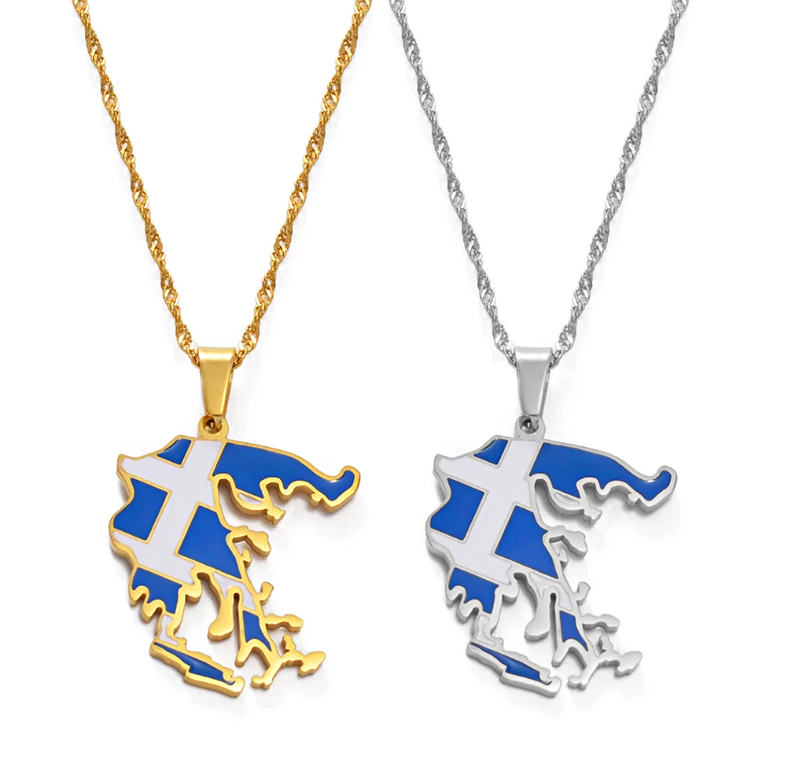 Greece map with flag Pendant necklace