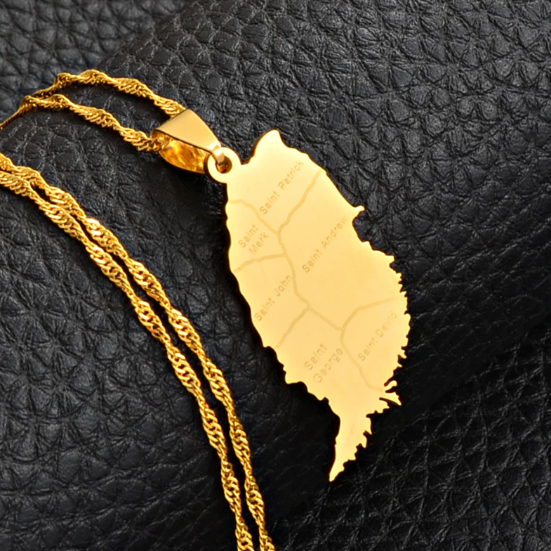 Grenada Map with cities Pendant Necklace