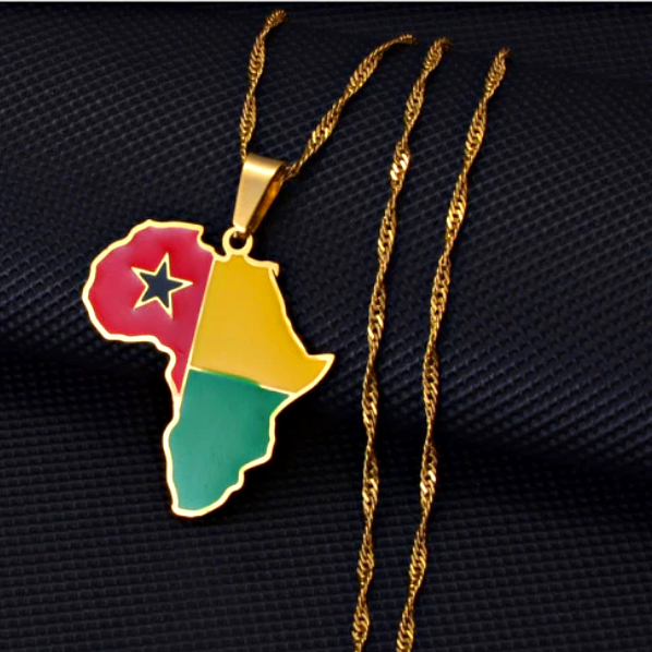 Guinea-Bissau flag Africa Map Necklace