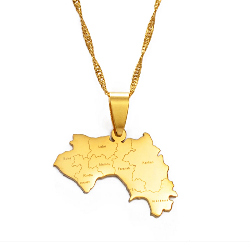 Guinea Map with cities Pendant Necklace