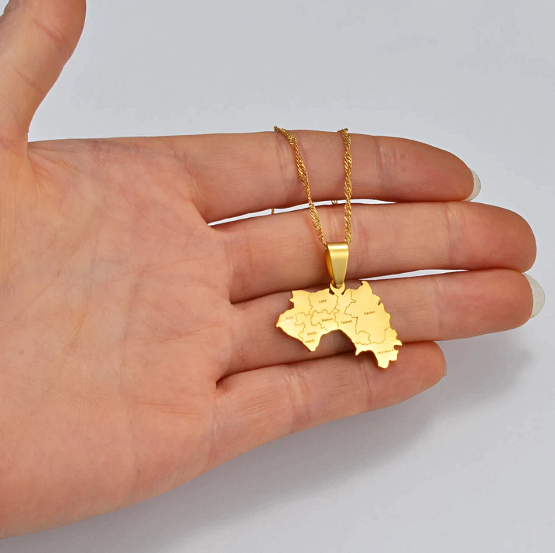 Guinea Map with cities Pendant Necklace