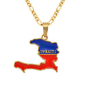 Haiti Map with Flag Pendant Necklace