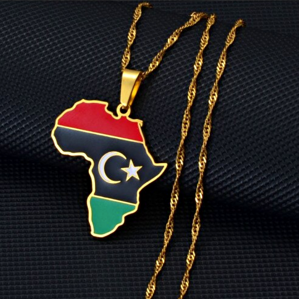 Libya Flag Africa Map Necklace
