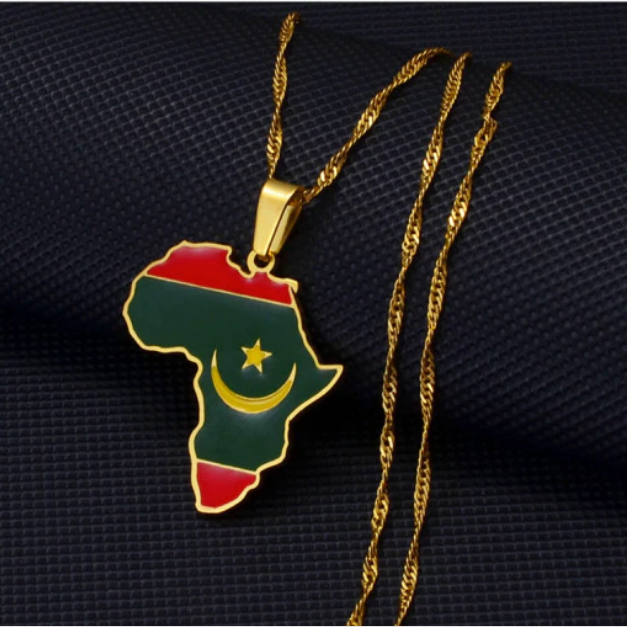 Mauritania flag Africa Map Necklace