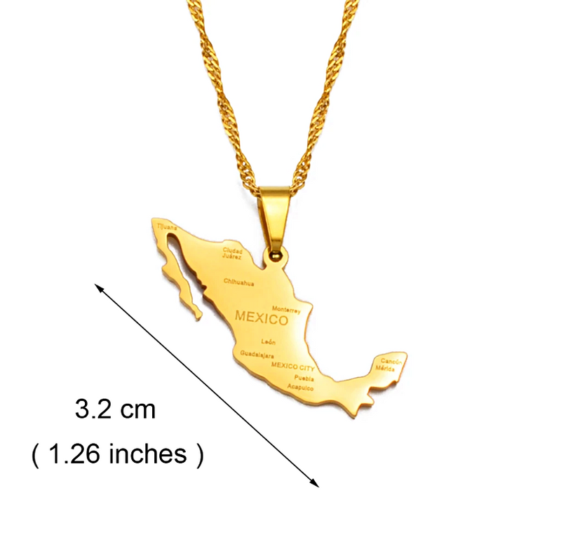 Mexico Map with cities Pendant Necklace