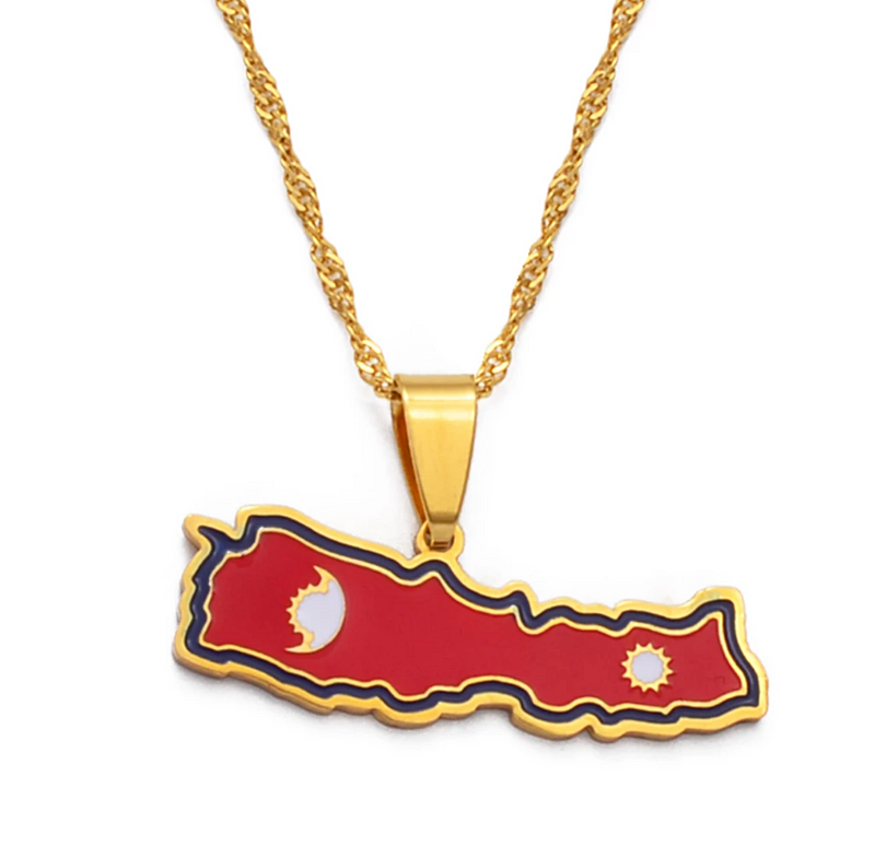 Nepal map with flag Pendant Necklace