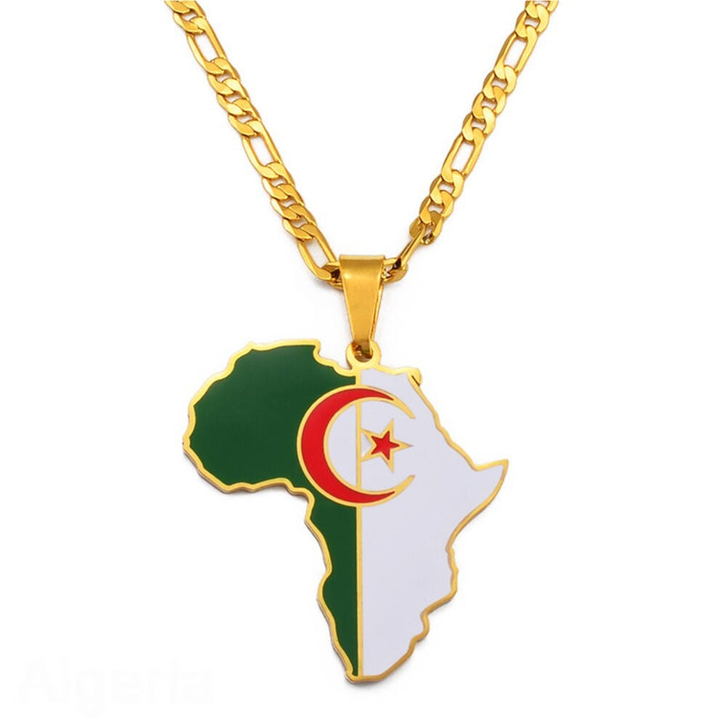 Algeria flag Africa Map Necklace