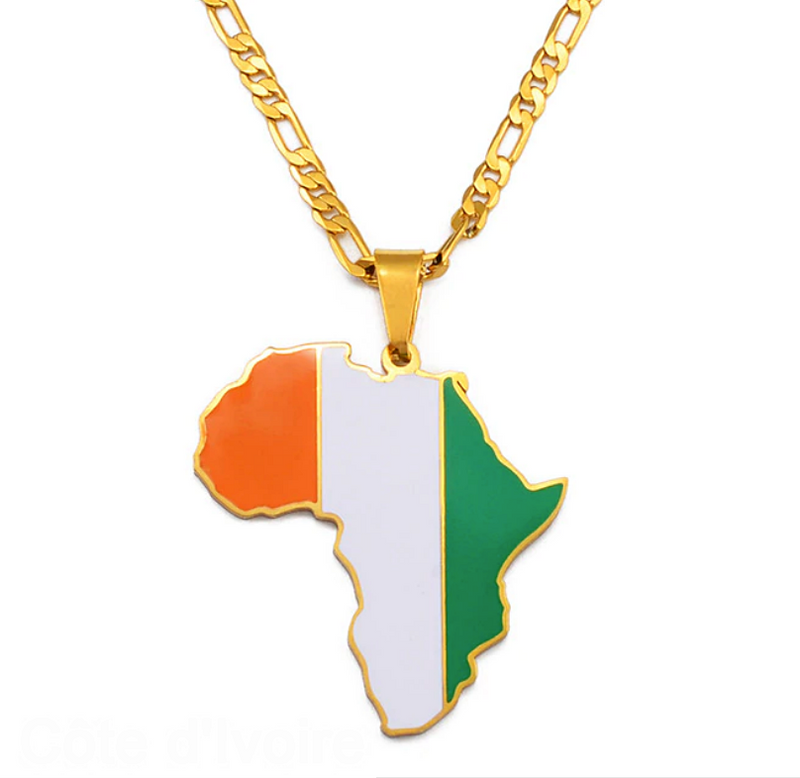 Ivory Coast flag Africa Map Necklace