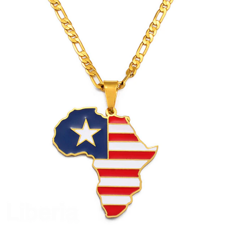 Liberia Flag Africa Map Necklace