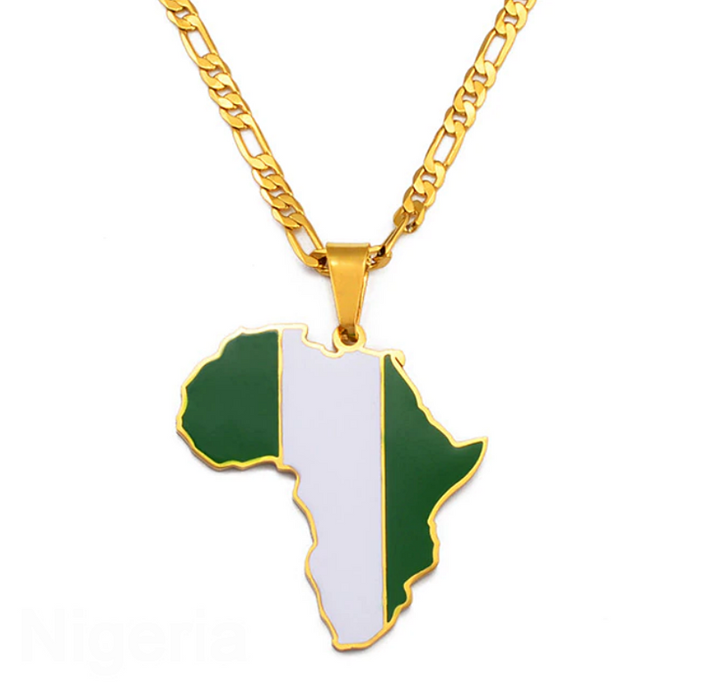 Nigeria flag Africa Map Necklace