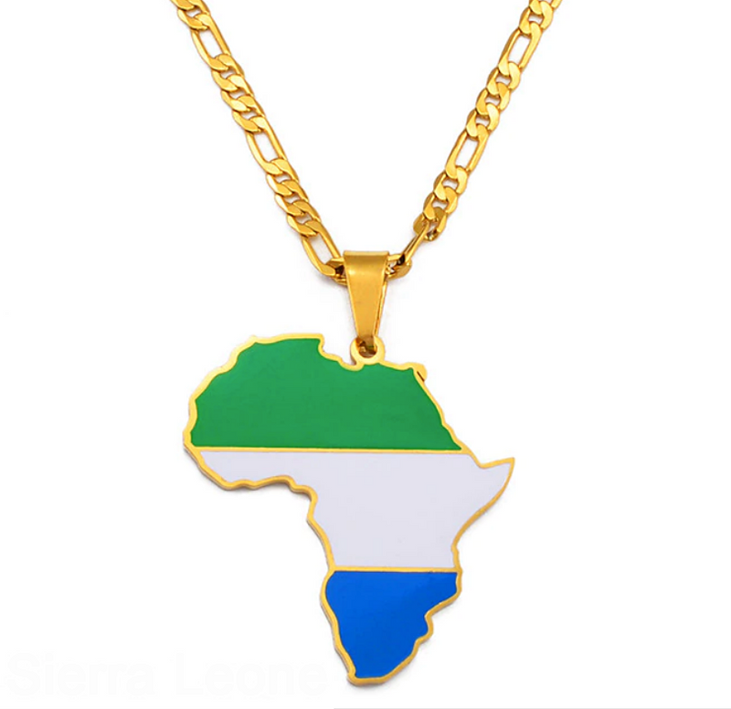 Sierra Leone Flag Africa Map Necklace