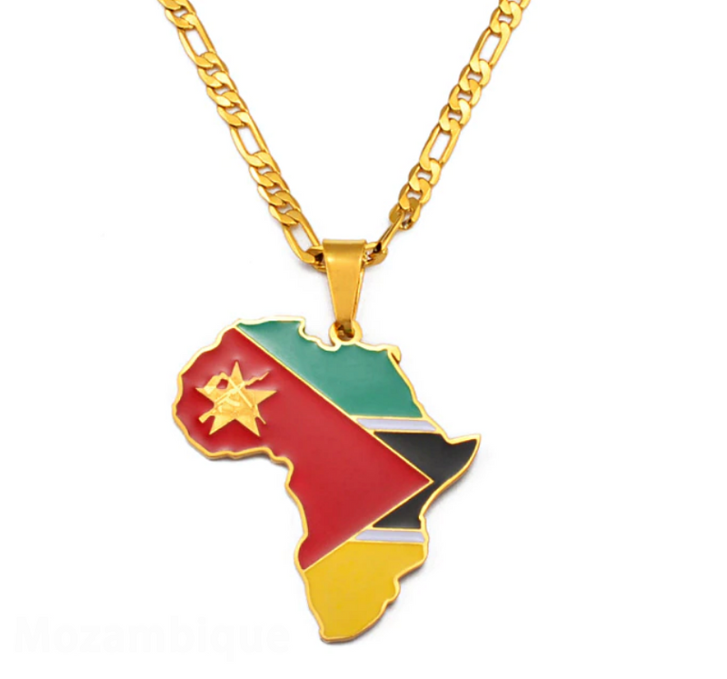 Mozambique flag Africa Map Necklace