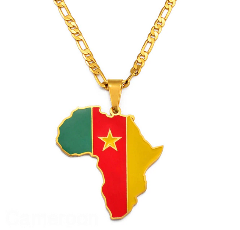 Cameroon flag Africa Map Necklace