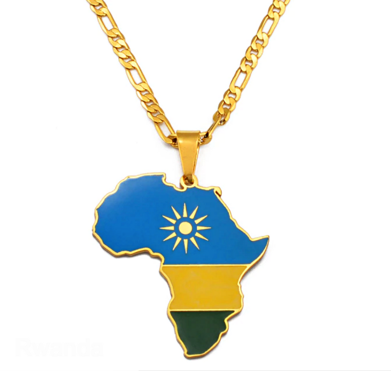 Rwanda Flag Africa Map Necklace
