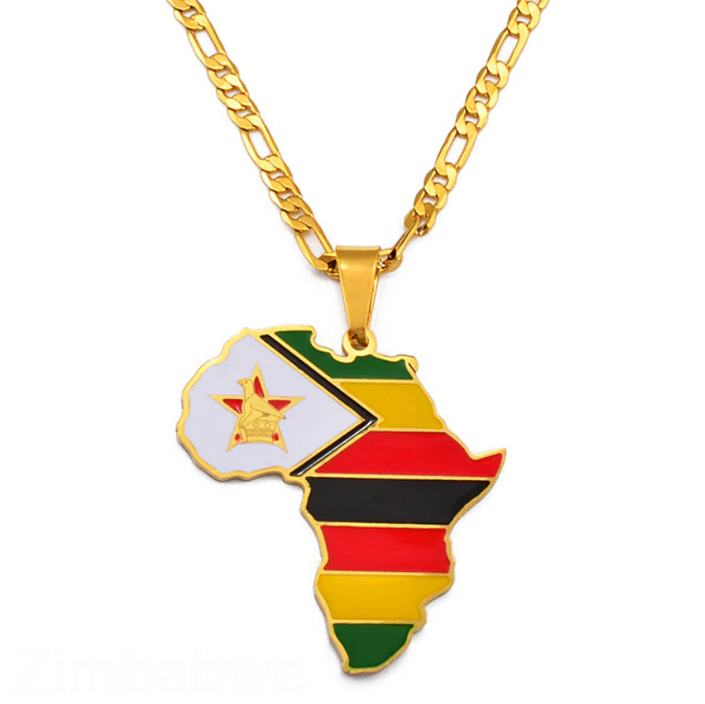 Zimbabwe flag Africa Map Necklace