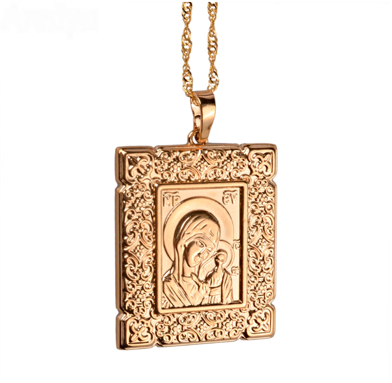 Orthodox the Virgin and Son portrait necklace