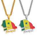 Senegal Map with Flag Pendant Necklace