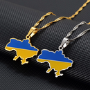 Ukraine Map with Flag Pendant Necklace