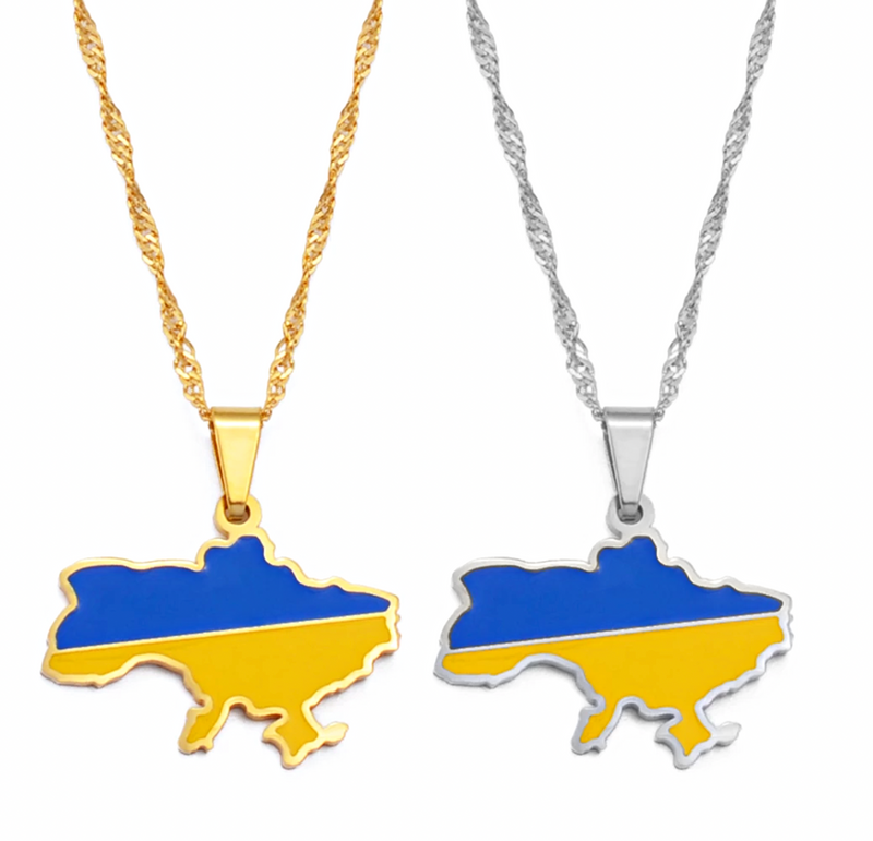 Ukraine map with flag pendant necklace
