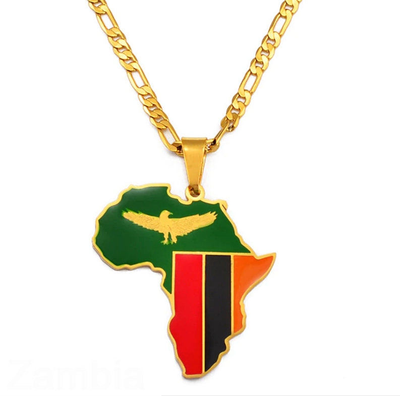 Zambia flag Africa Map Necklace