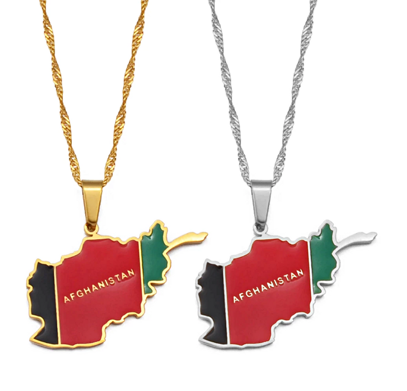 Afghanistan Map With Flag Pendant Necklace