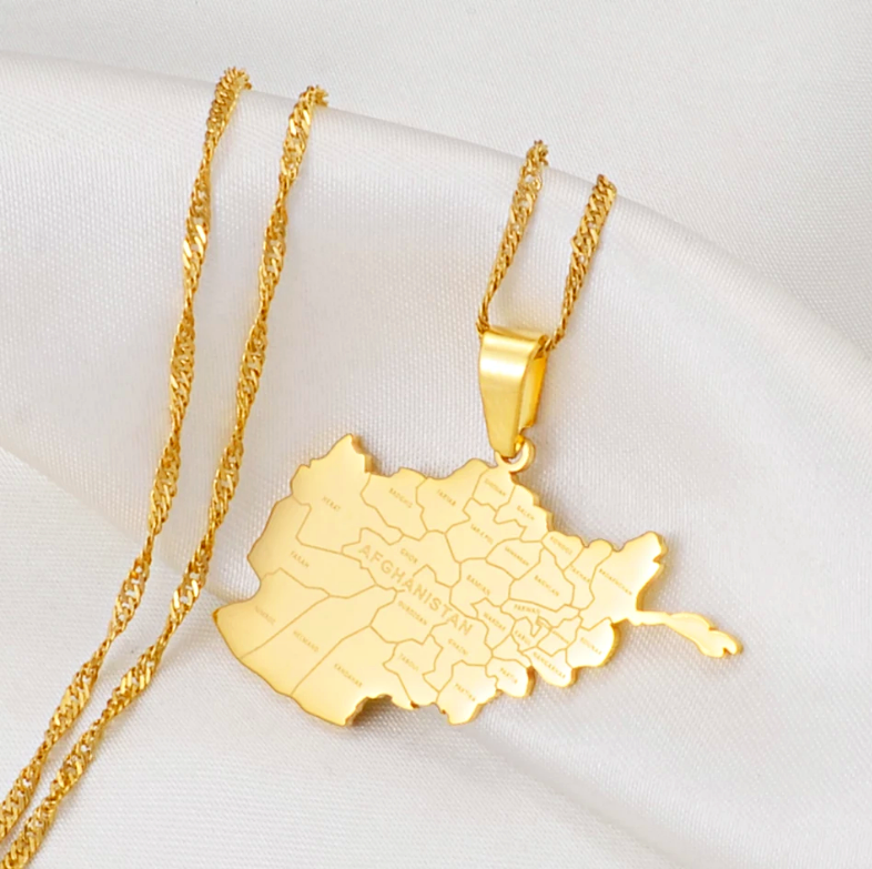 Afghanistan Map With Cities Pendant Necklace