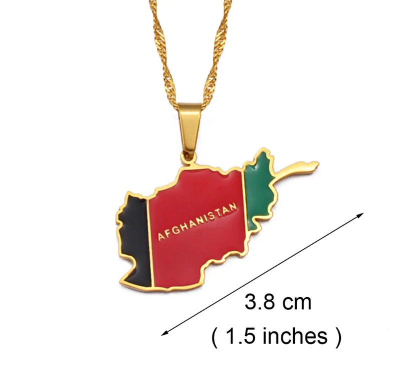 Afghanistan Map With Flag Pendant Necklace