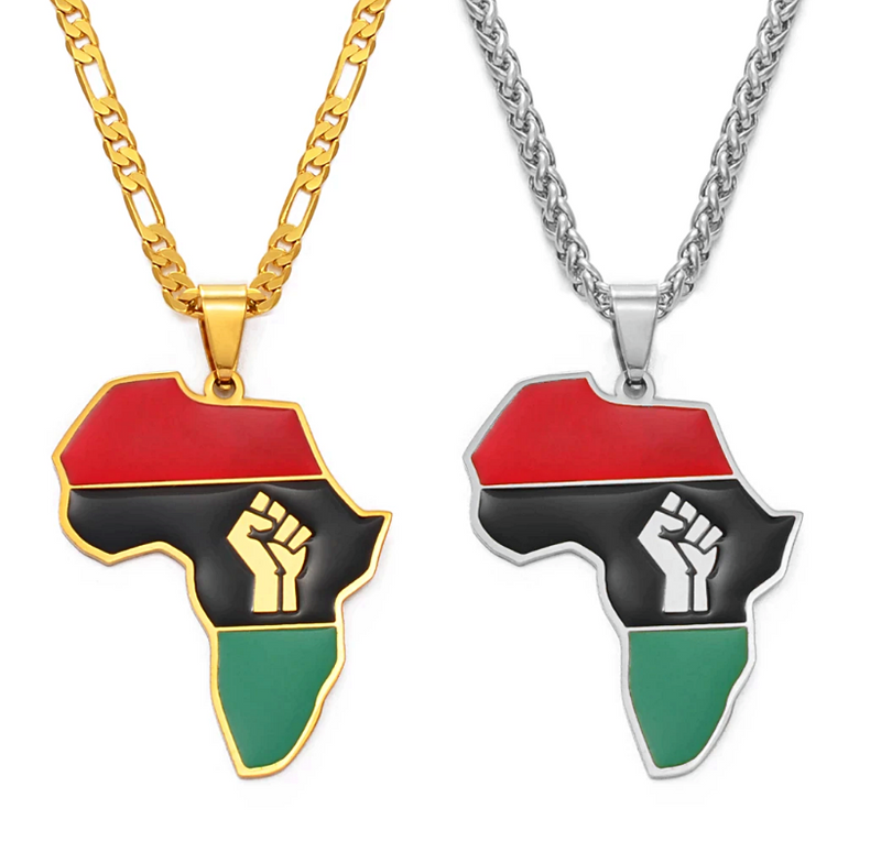 Africa Map Afro-American Flag Necklace